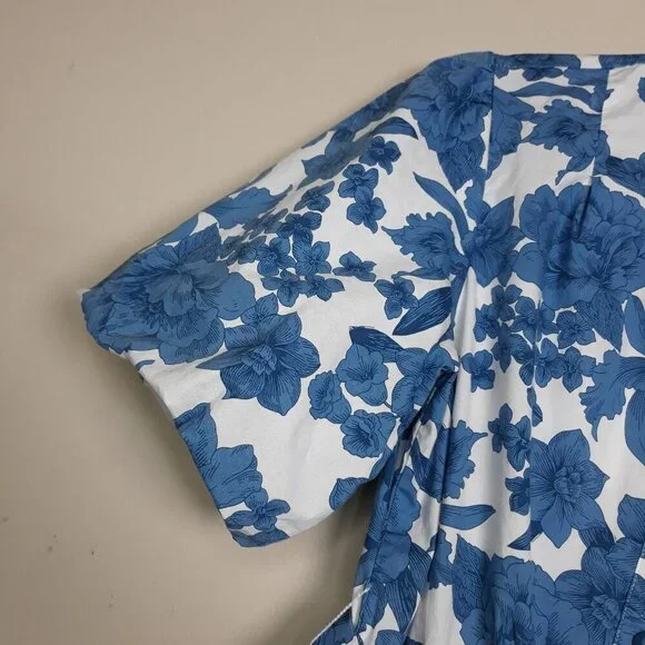 Joie Blue Large Floral Puff Sleeve Belted Mini Dress 8 Coquette Romantic - Picture 3 of 9